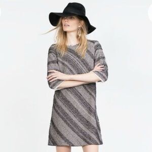 ZARA Basic Gray Textured Cotton Blend Dress, Made in Spain (Size S)